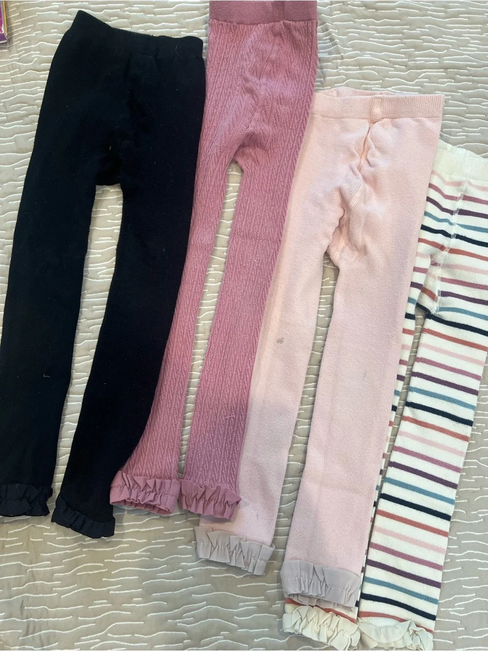 Ruffle Butts Ribbed & Striped Girls' Leggings Tights Black, Mauve, Blush & Cream